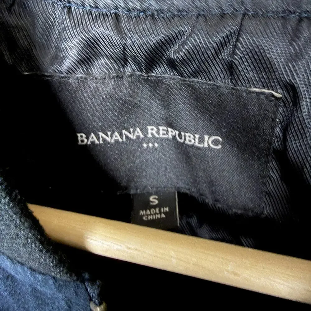 Banana Republic Vegan Faux Suede Bomber Jacket Mens Small Navy Blue Full Zip